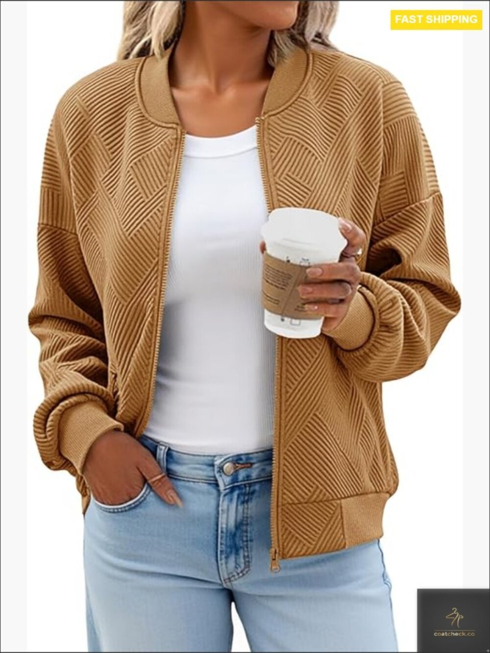 Zip Up Bomber Jacket Lightweight Casual Trendy Outerwear Coat with Pockets